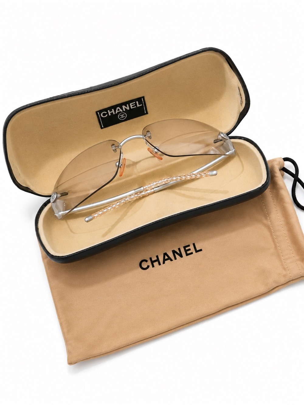CHANEL Rimless Sunglasses in Silver with Beige Lenses
